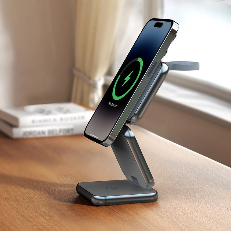 Foldable 3-in-1 wireless charger for mobile phones