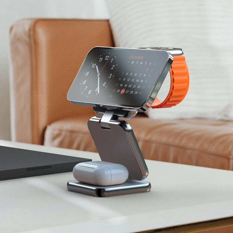 Foldable 3-in-1 wireless charger for mobile phones